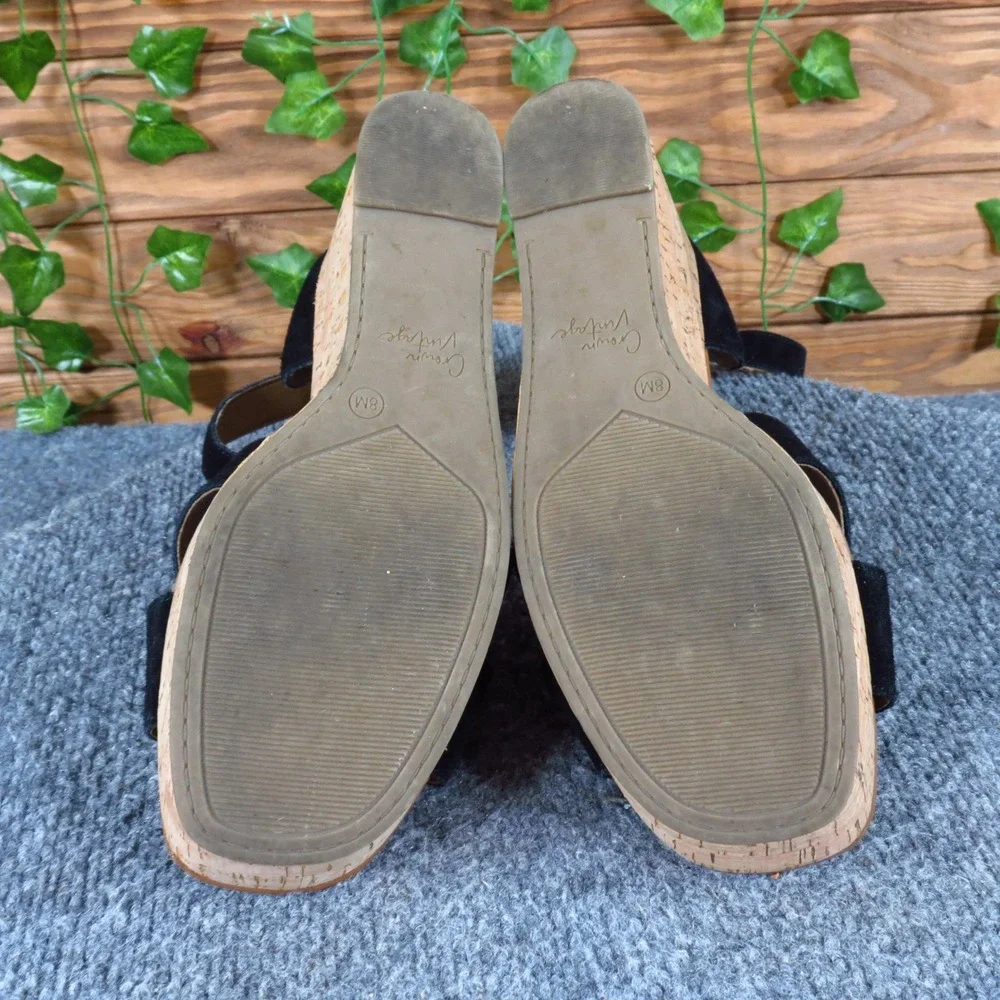 Crown‎ Vintage Chalina Women Platform Wedge Sandals Size 8 Casual Black Leather